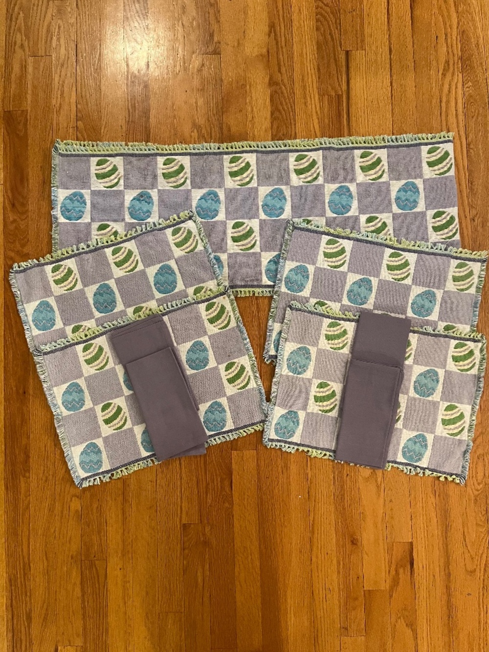 Vintage Lillian Vernon 9-Piece Woven Easter Table Linen Set - Runner, Mats & Nap